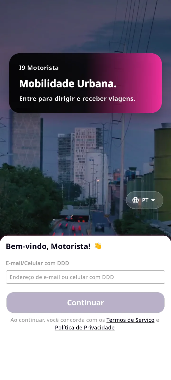 Tela real e atual do aplicativo I9 Motorista executado no ambiente demonstrativo